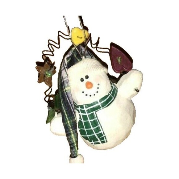 Snowman Angel in Plaid Hat, Check Scarf, Quality Resin Christmas Ornament - Picture 4 of 12